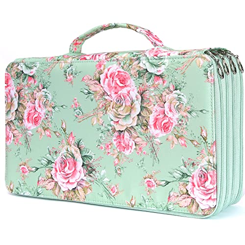 Vomgomfom Estojo de lápis colorido de grande capacidade – Suporte de tecido de sarja com fecho de zíper para 300 lápis ou 200 canetas de gel, organizador para artistas (rosa verde)