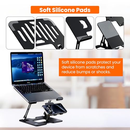 Image of Dyazo 2 in 1 Laptop & Mobile Stand | Foldable Riser with Ventilated Design | Multi Angle Adjustable Height Holder Fit Upto 15.6 Inch Laptops | Compatible for Mac, HP, Dell, Acer, Lenovo & More (Black)