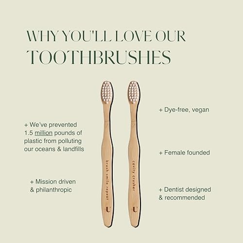 Miniatura 4 de Plus Ultra Cepillo de dientes de bambú para niños, biodegradable, ecológico y sin BPA, cepillo de dientes de cerdas suaves, aprobado por dentistas,