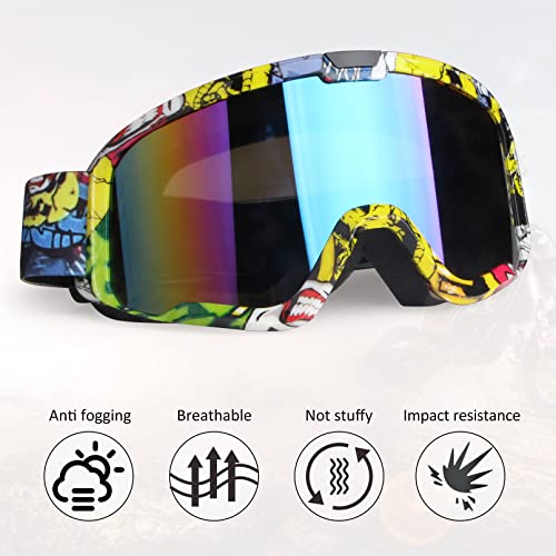 Image of Dirt Bike Goggles ATV Motorcycle Gear for Men Women Adult Youth Kids | Motocorss Riding Racing Glasses, MX UTV MTB Goggles, UV400, Anti-Scratch, Dustproof Windproof - Colorful Lens
