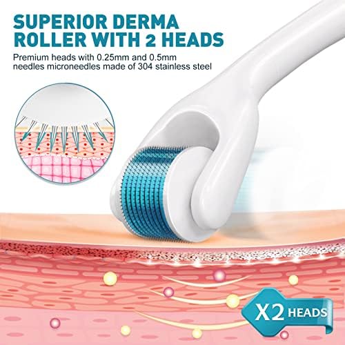 Derma Roller Microneedle Micro Dermaroller: Face Needle Microneedling 0.25mm 0.5mm Facial Needling Needler Microderm Skin Body Hair Beard Growth Scalp Kit Microneedler Microroller Christmas Gift