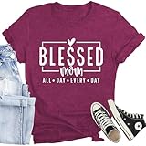 CQF Women Mom Shirt Blessed Mom All Day Every Day Letter Print T-Shirt Best Mama Tee Tops Dark-red