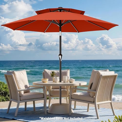 Image of AreShark 9ft 2 Tiers Patio Umbrella - Outdoor Umbrella Waterproof UV Protection, Market Table Umbrella w /Push Button Tilt&Crank for Pool, Porch, Garden(Red)