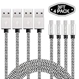 Micro USB cable,ALLFU 4pack 3FT Android charger cables, Micro USB Charging Cable Cord for Samsung Galaxy S7 Edge/S6/S5/S4,Note 5/4/3,HTC,LG,Nexus,Motorola,Nokia,MP3 Black/Silver