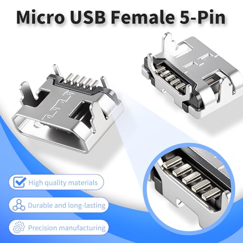 Conector Micro USB Hembra 5 Pin 90° Pack 20 Pzas miniatura 3