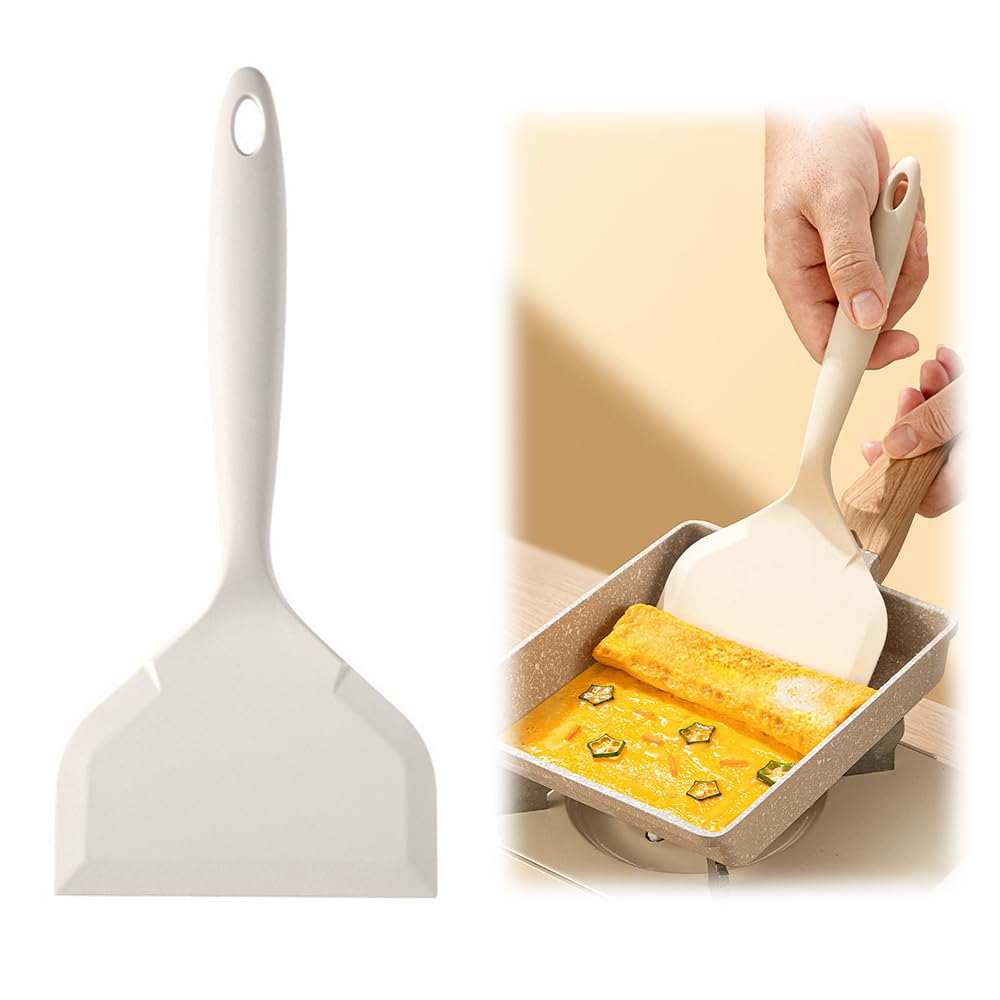 HAUUFENN フライ返し シリコン 耐熱 シリコンヘラ 幅広 シリコン 卵焼き用フライ返し スパチュラ へら ヘラ 料理 卵焼き ヘラ キッチンツール (ミルキーホワイト)