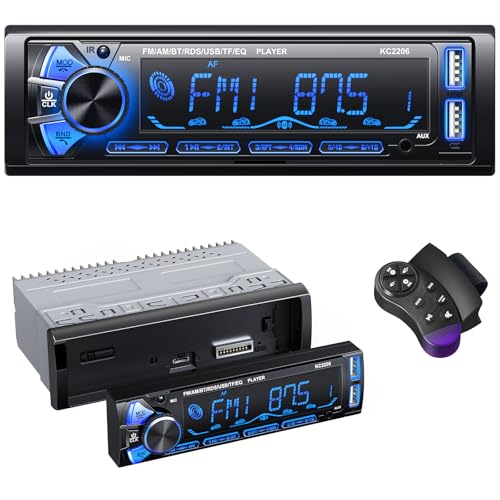 Radio Coche Bluetooth Extraible, Wistrue RDS Autoradio Bluetooth 5.0,FM/Am 1DIN Autoradio Stéreo Soporta MP3/2USB Carga rápida/AUX/SD Compatible con Android y iOS