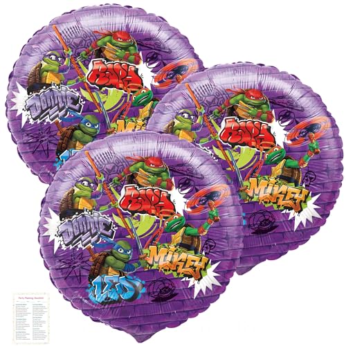 Ninja Turtle Balloons - Ninja Turtle Party Decorations - 3 TMNT Foil Balloons 18”, Checklist - Teenage Mutant Ninja Turtle Birthday - TMNT Party Supplies by Unique - Used condition - US$12.76