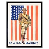 Wee Blue Coo Military Enlist Recruit Us Marine Corps Flag USA Art Print Framed Poster Wall Decor 12x16 inch