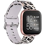QINGQING Compatible with Fitbit Versa 2/Versa/Versa Lite Edition Band for Women, Silicone Fadeless Pattern Leopard Printed Replacement Wristband Strap for Fitbit Versa Smart Watch (Leopard)