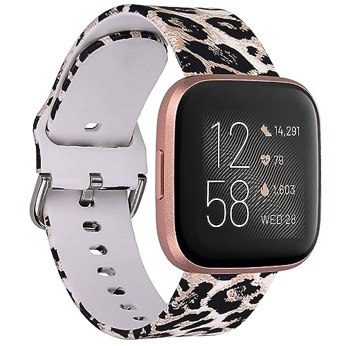 QINGQING Compatible with Fitbit Versa 2/Versa/Versa Lite Edition Band for Women, Silicone Fadeless Pattern Leopard Printed Replacement Wristband Strap for Fitbit Versa Smart Watch (Leopard)