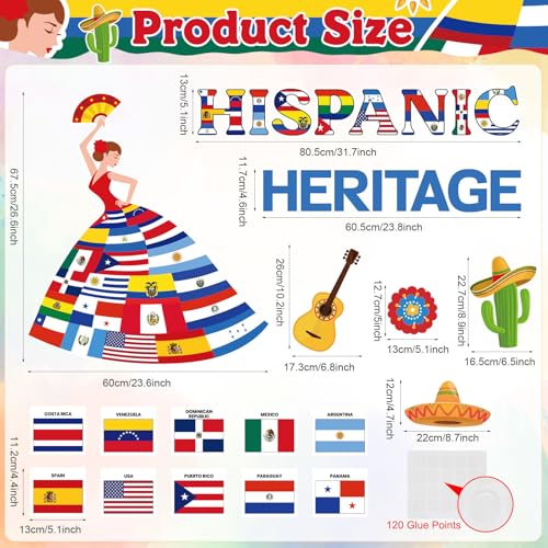Image of HIQINLUG Hispanic Heritage Month Bulletin Board Cutouts Set, Hispanic Heritage Month Decorations Spanish Classroom Decorations Bulletin Boards Flag Cutouts Decoration for Classroom Home Wall Decor