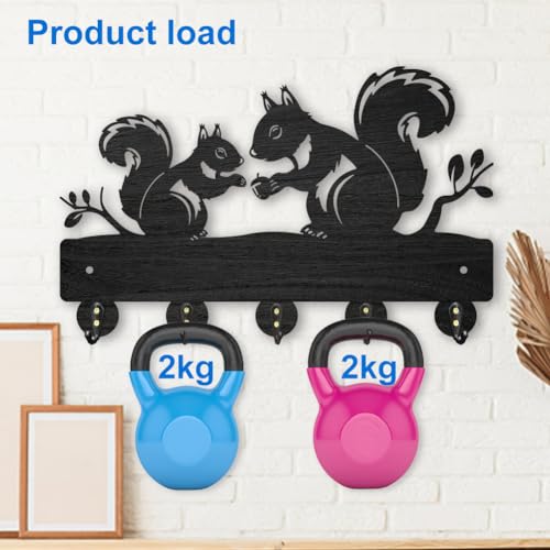 MAYJOYDIY Squirrel Wooden Key Holder 5 Alloy Hooks Wall Mounted Key Hooks Rack Organizer Art Decor Gift for Entryway Front Door Hallway - Image 4