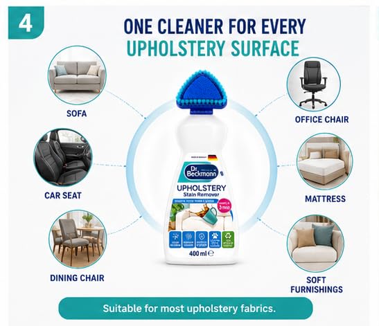 Dr. Beckmann Upholstery Instant Stain Remover Liquid 400ml | Sofa Cleaner with Brush Applicator | Removes Stains & Odours from Sofa, Couch, Car Seats, Mattresses & Upholstery | Pet Safe 3