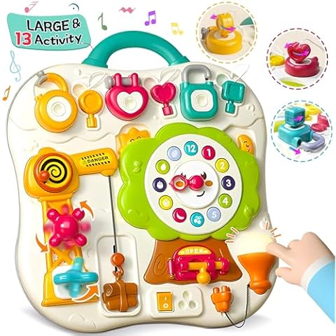 ROHSCE 2024 New Montessori Busy Board Sensory Toys for Toddlers 1-3, 13 Activity Music & Led Light Up Montessori Toys for 2+ Year Old, Birthday Gifts for Toddlers, Travel Toys for 2 Year Old Cover