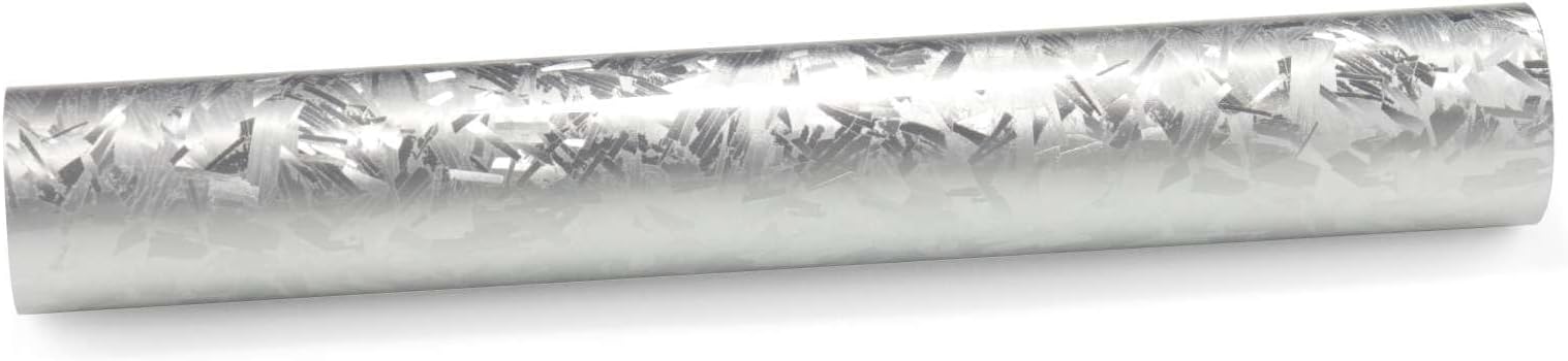 60"x84" (5FTx7FT) Gloss Silver 24K Chopped Forged Carbon Fiber Textured Vinyl Wrap Auto Car Sticker Decal Sticker Film Sheet Bubble Free Air Release Technology with Tool Kit