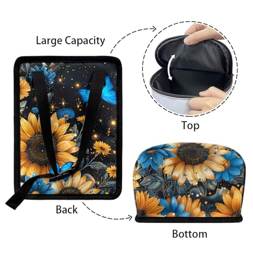 Image of Sunflower Auto Car Trash Can Hanging Car Garbage Bag with Lid Washable Leak Proof Car Trash Bin Hanging for Front Back Seat,Blue Butterfly Sunflower Vehicle Rubbish Bin