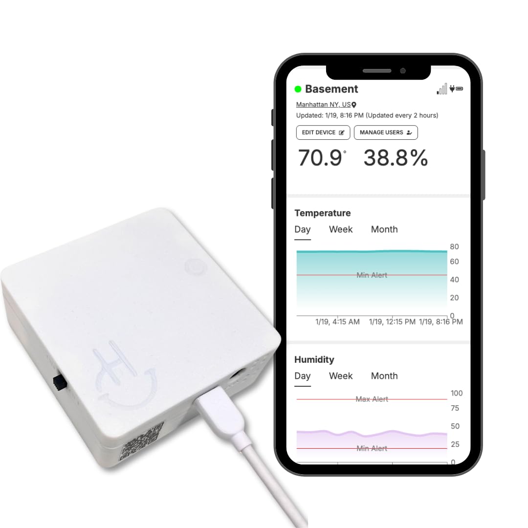 Hygge Cellular Temperature Humidity Leak & Power Monitor. 2 Year Service Plan Included. 24/7 Remote Monitoring for Homes, RVs, Second Homes, No Hidden Fees