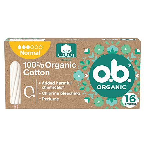 o.b. Assorbenti Interni Organic Normal 100% Cottone Biologico, Assorbenti facili da applicare e rimuovere, Assorbenti cotone certificato per flusso normale, 1 confezione da 16 tamponi