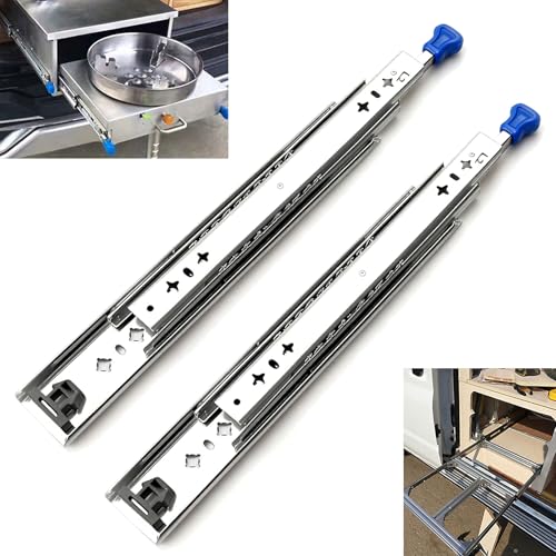 Guias Correderas para Cajones, 2 Guías de Alta Resistencia, L: 300mm, H: 53mm Guías con Bloqueo Capacidad de Carga de 100-120kg Guías de Rodillos para Sistema de Rieles de Cajones