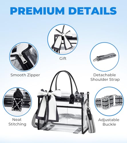 Image of Clear Tote Bag Stadium Events Transparent Clear Purse for Women Thick PVC Shoulder Bag with Guitar Strap for Concert