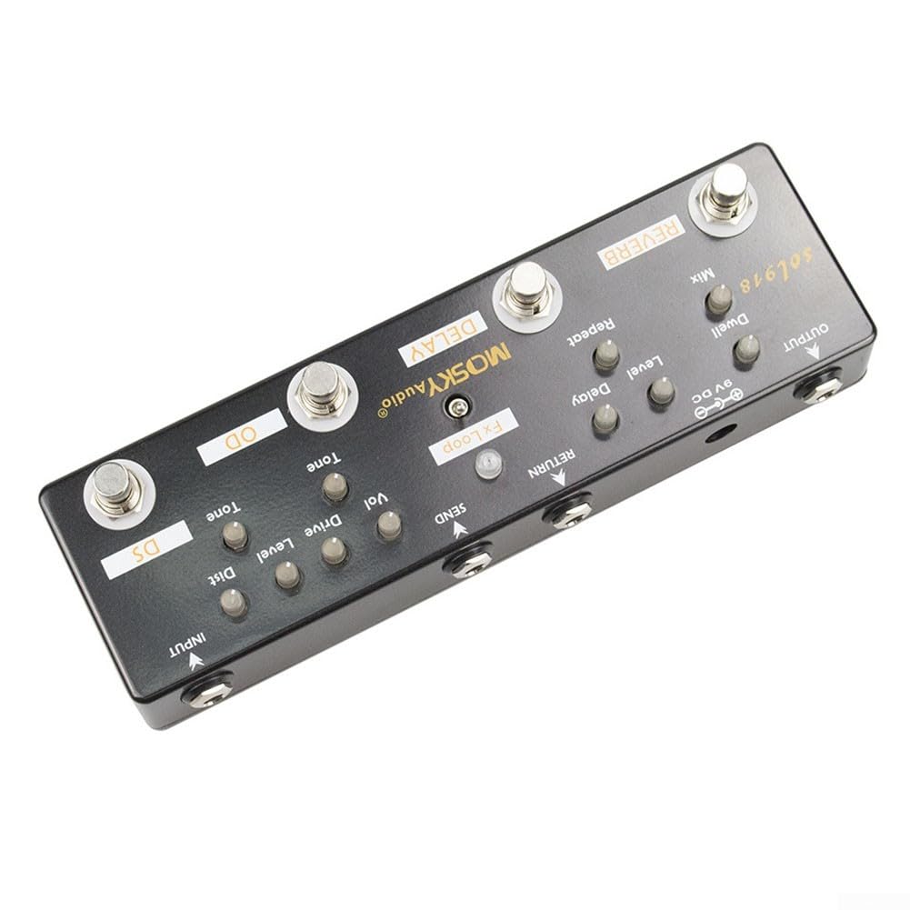 5-in-1 Gitarren-Multi-Effektpedal mit Distortion Overdrive Delay Reverb und Loop True Bypass für E-Gitarrenverstärker Schwarz