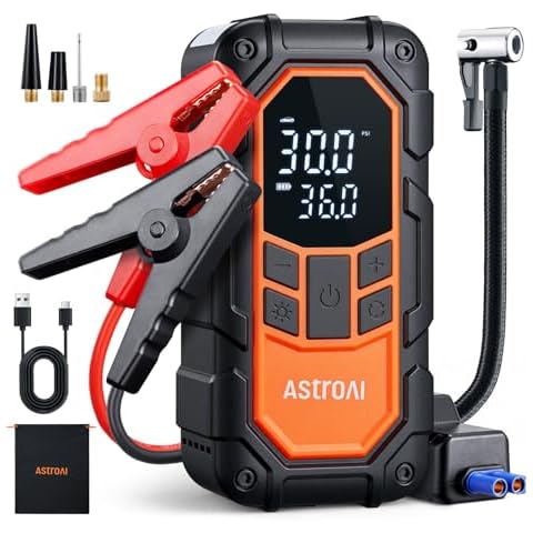 AstroAI S8 Air Nano Jump Starter with Air Compressor, 1500A Peak Car Battery Jump Starter Portable (6.0 Gas/3.0L Diesel) with 150PSI Auto-Shutoff Tire Inflator, 12V Battery Charger Booster(Orange) Cover