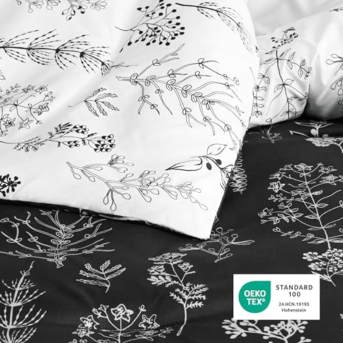 Image of Bedsure Full Comforter Set - Black Bed Set, 3 Pieces Cute Floral Bedding, 1 Soft Reversible Botanical Flowers Comforter and 2 Pillow Shams