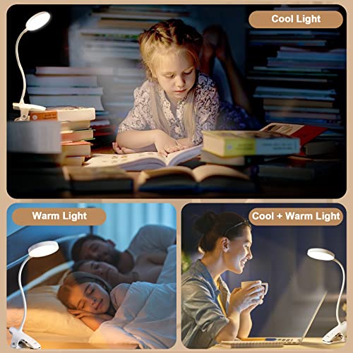 Lenudar Leselampe Bett, 36 LED Klemmlampe Bett mit Touch Dimmbar 6 Farben 5 Helligkeiten, 360° Flexibel Leselampe Kinder USB Wiederaufladbare Klemmleuchte Bettlampe für Studieren Arbeiten, Weiß 3