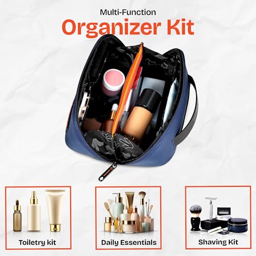 Image of Nasher Miles Dock Toiletry Kit 180 Opening Cosmetic Bag | Polyester Travel Pouch Organizer | Multipurpose Storage Compartments & Carry Handle | Travel Accessory for Men & Women (Blue)
