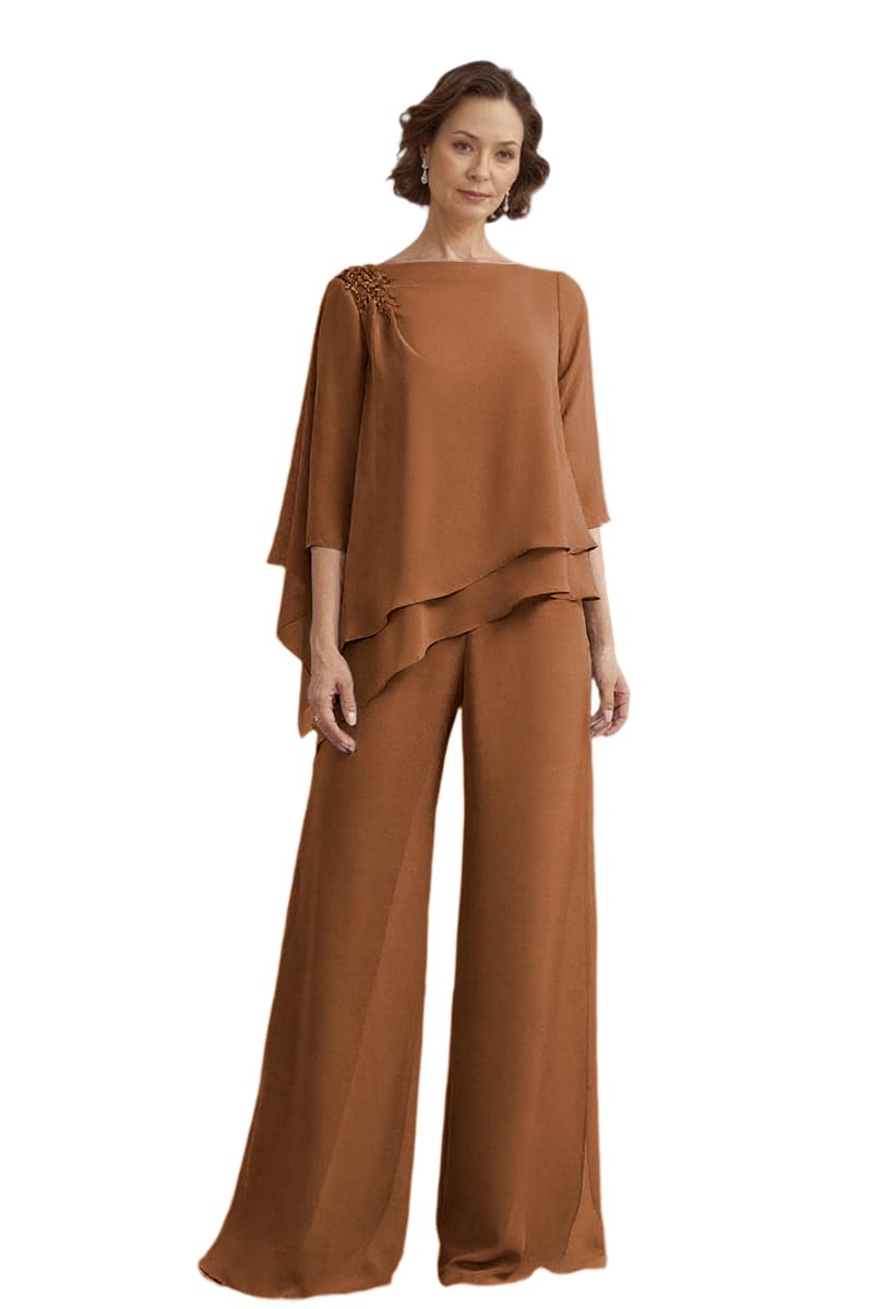 2 Pieces Mother of The Bride Pant Suits for Wedding Applique Scoop Neck Dressy Formal Evening Outfits with