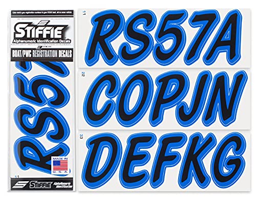 Image of Whipline Solid Black /Blue 3 inch Alpha-Numeric Registration Identification Numbers Stickers Decals for Boats & Personal Watercraft