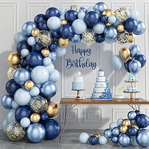 Navy Blue Balloon Arch Kit - 133pcs Navy And Gold Balloon Garland Kit With Gold Confetti Balloon, Diy Balloon Arch For Boy Men Birthday Space Party Wedding Baby Showers Graduation Decoration Cover