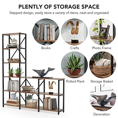 Image of Tribesigns Modern 9 Shelves Bookshelves, Industrial Stepped Ladder Corner Etagere Bookcase, Rustic 6-Tier Display Open Shelf Storage Organizer for Living Room