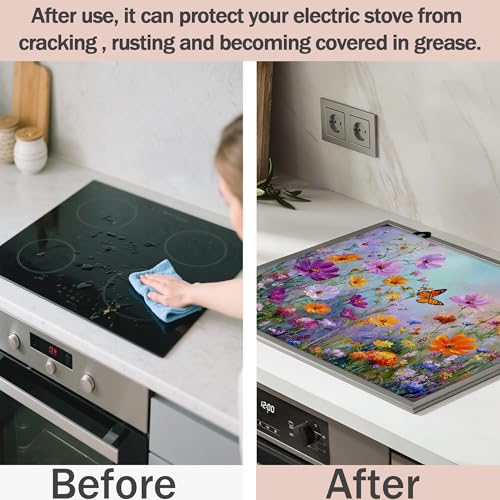 Image of Colorful Flowers Butterflies Stove Top Covers Pad 28 x 20 inches Dish Drying Mat Coffee Bar Mats Kitchen Decor Absorbent Pad Fit Coffee Maker Machine Dish Drying