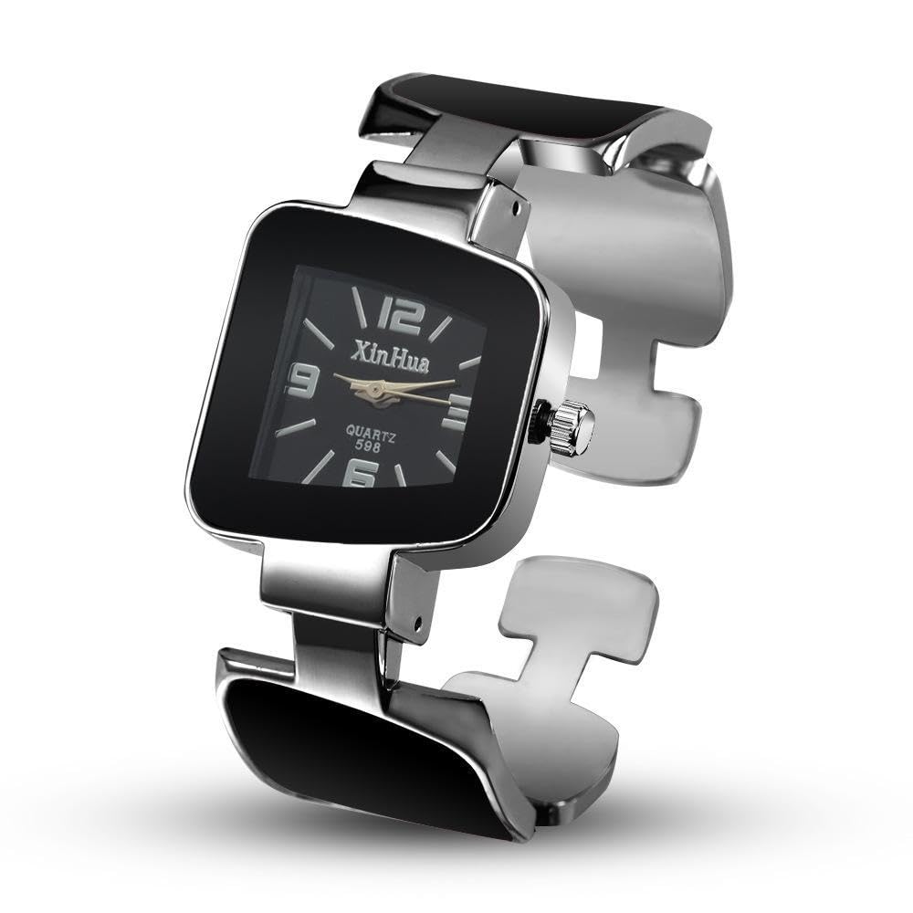 GenericRelogiosss Feminino Xinhua Rhombus Women Watches Stainless Steel Bracelet Bangle Unique Designer Watch Female Clock Relojs (Black)