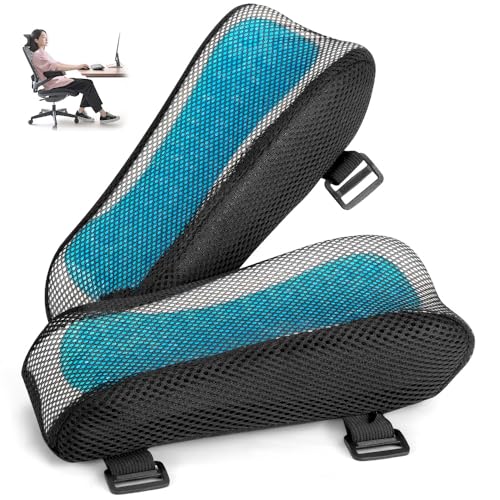 Apoio Braço Cadeira, Apoio de Braço Mesa, Almofadas Ergonômicas para Apoio de Braço para Cadeira de Escritório, Antebraço Almofada Gel 2 Peças, Almofada de Apoio de Braço Em Gel Frio Azul