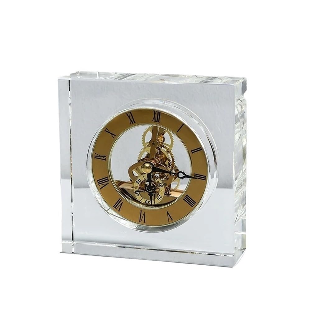 shangguanyun456 Vintage table clock Crystal Silent Table Clock Luxury Nordic Aesthetic Desktop Clocks Desk Bedroom Gaming Room Decoration Furniture Accessories(Gold)