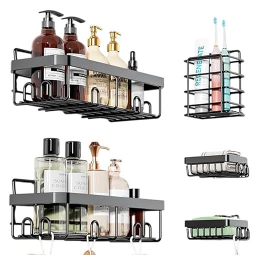 Kit 5 Suporte Prateleira Para Banheiro Box Porta Shampoo Sabonete Organizador Sem Furo Adesivo Para Parede Material Resistente AntiFerrugem Inoxidável Premium