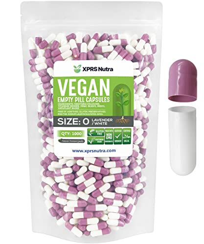 Image of XPRS Nutra Size 0 Empty Capsules - 1000 Count Empty Vegan Capsules - Vegetarian Pills - DIY Vegetable Capsule Filling - Veggie Pill Caps for Do-It-Yourself Supplements (Lavender /White)