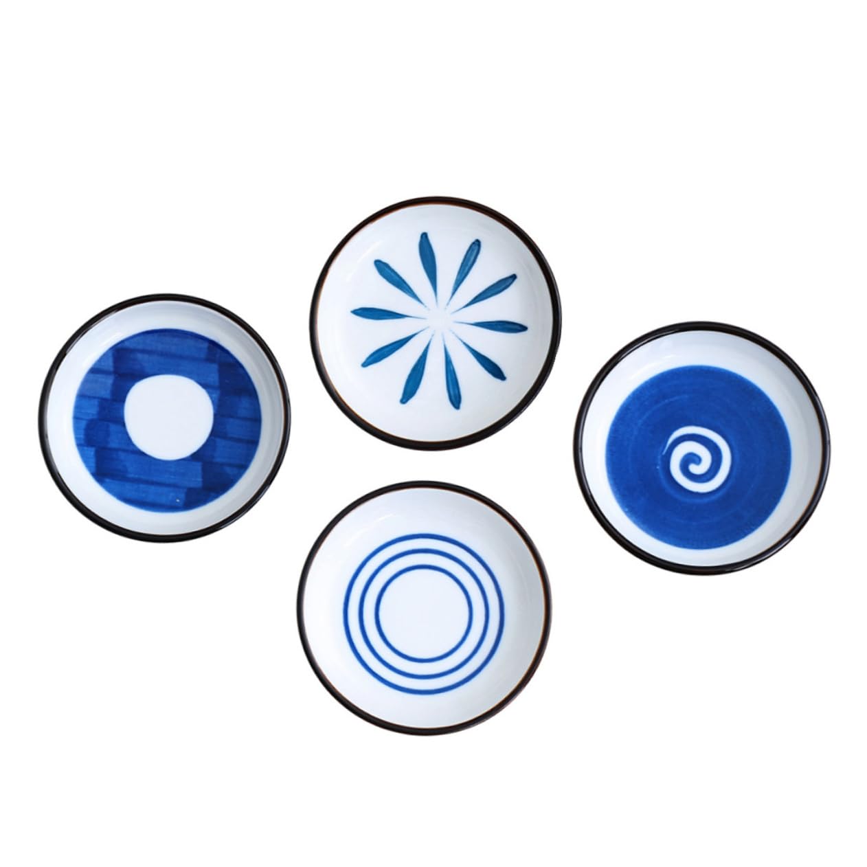 NAMOARLY Set of 4 Unique Condiment Dishes Ceramics Sauce Plates for Soy Sauce Dipping Spices for French Fries Shrimp