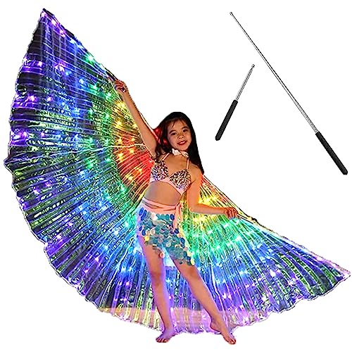 LED Isis Wings Glow Light Up Belly Dance Wings Colorful LED Butterfly Wing with Telescopic Sticks Led Glow Angel Wings Performance Clothing for Carnival Stage Halloween Party Cosplay