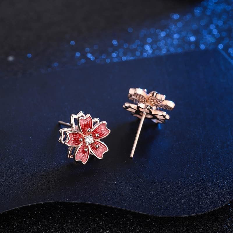 14K Rose Gold Flower Stud Earrings for Women,Dainty Rotatable Sakura Floral Earrings with Moissanite,Fashion Jewelry Gift for Her - Image 5