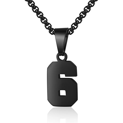 Number Necklace for Boy Black Athletes Number Stainless Steel Chain 00-99 Number Charm Pendant Personalized Sports Jewelry for Men Basketball Baseball Football