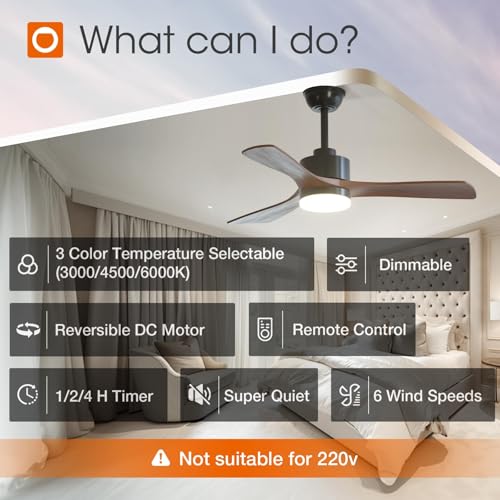 Image of addlon 42 Inch Solid Wood Ceiling Fans with Lights and Remote Control
