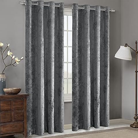 Fredsure Distressed Velvet Window Curtains Pair, Grey 50"x95" Cover