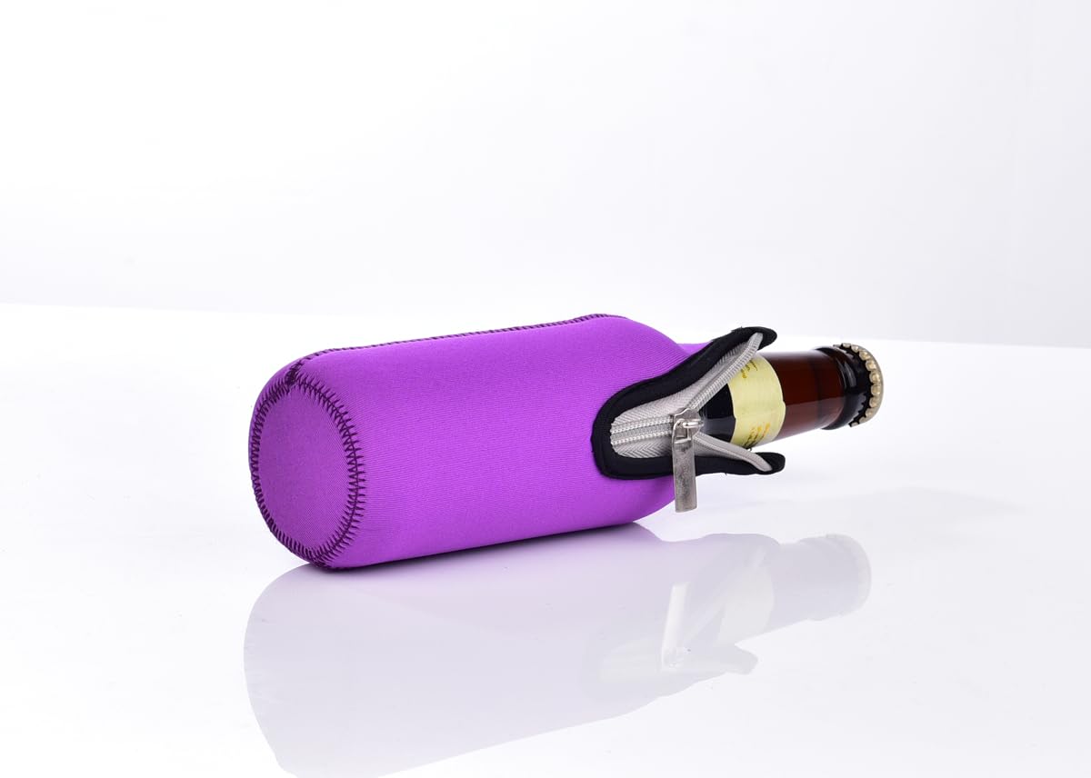 Bierfleshuls voor 12oz 330ml standaard bier, ritssluiting bierfleshuls antislip verdikte neopreen huls (verpakking van 6 stuks) (zwart, blauw, groen, roze, rood, paars
