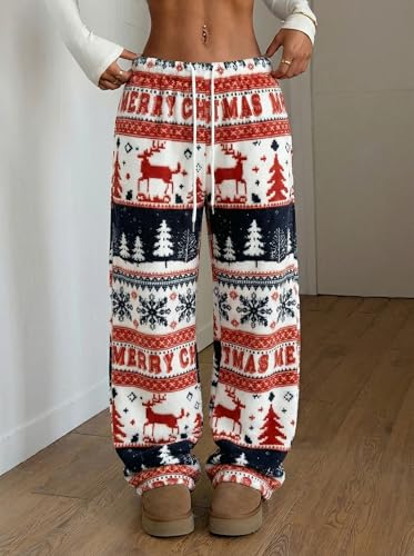 Image of ZAFUL Women's Fuzzy Plush Pajama Pants Wide Leg Pj Bottoms Lounge Pants | Soft Fluffy Sleep Pants Drawstring Elastic Waist Teddy Pjs for Women No Pockets