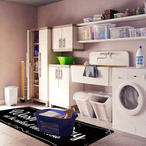 Laundry Room Rug Non Slip Floor mats Farmhouse Large Laundry Rugs for Laundry Runner Room Mat Washer and Dryer Carpet Laundry Room Decor 24x72inch(Black)
