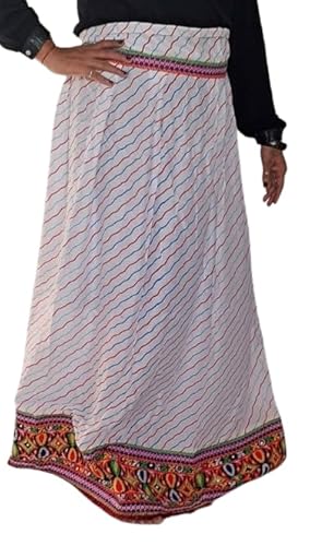 Navratri Special Tradiotional Embroidered Rajasthani Kutchi Work Cotton Rayon Long Skirt/Chaniya for Women LEHRIYA Print White